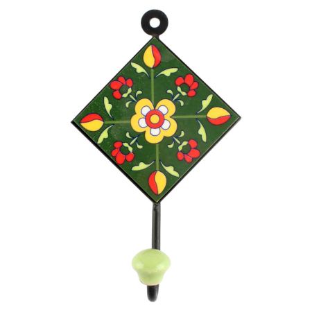 Forest Green Tiny Flower Ceramic Tile Hook